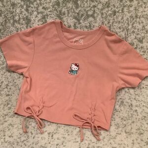 Sanrio Hello Kitty Peach Two Front Ties Cropped T-Shirt Size XL RS